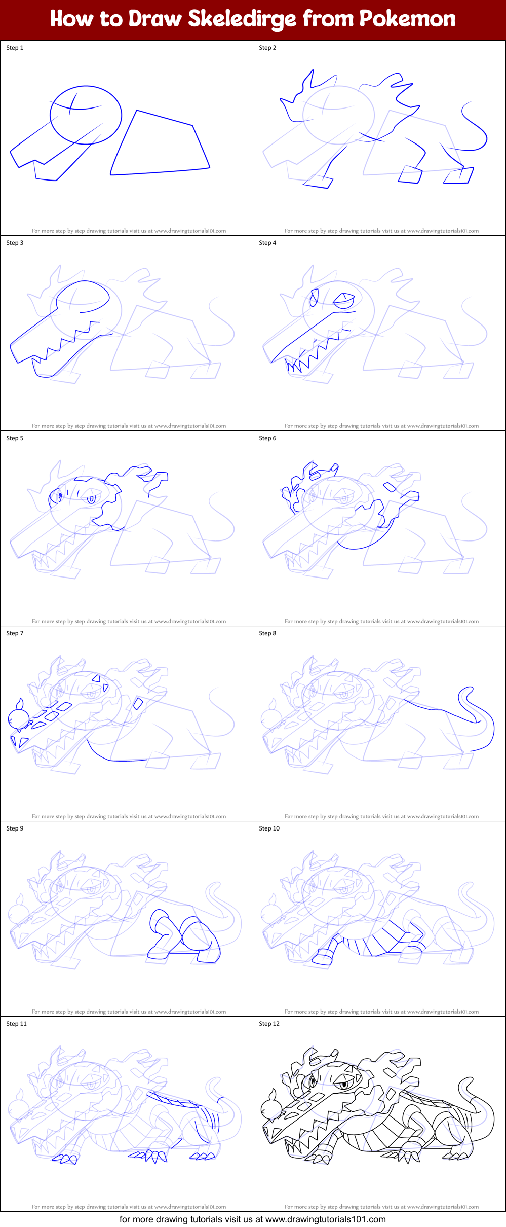 How to Draw Skeledirge from Pokemon Printable Step by Step