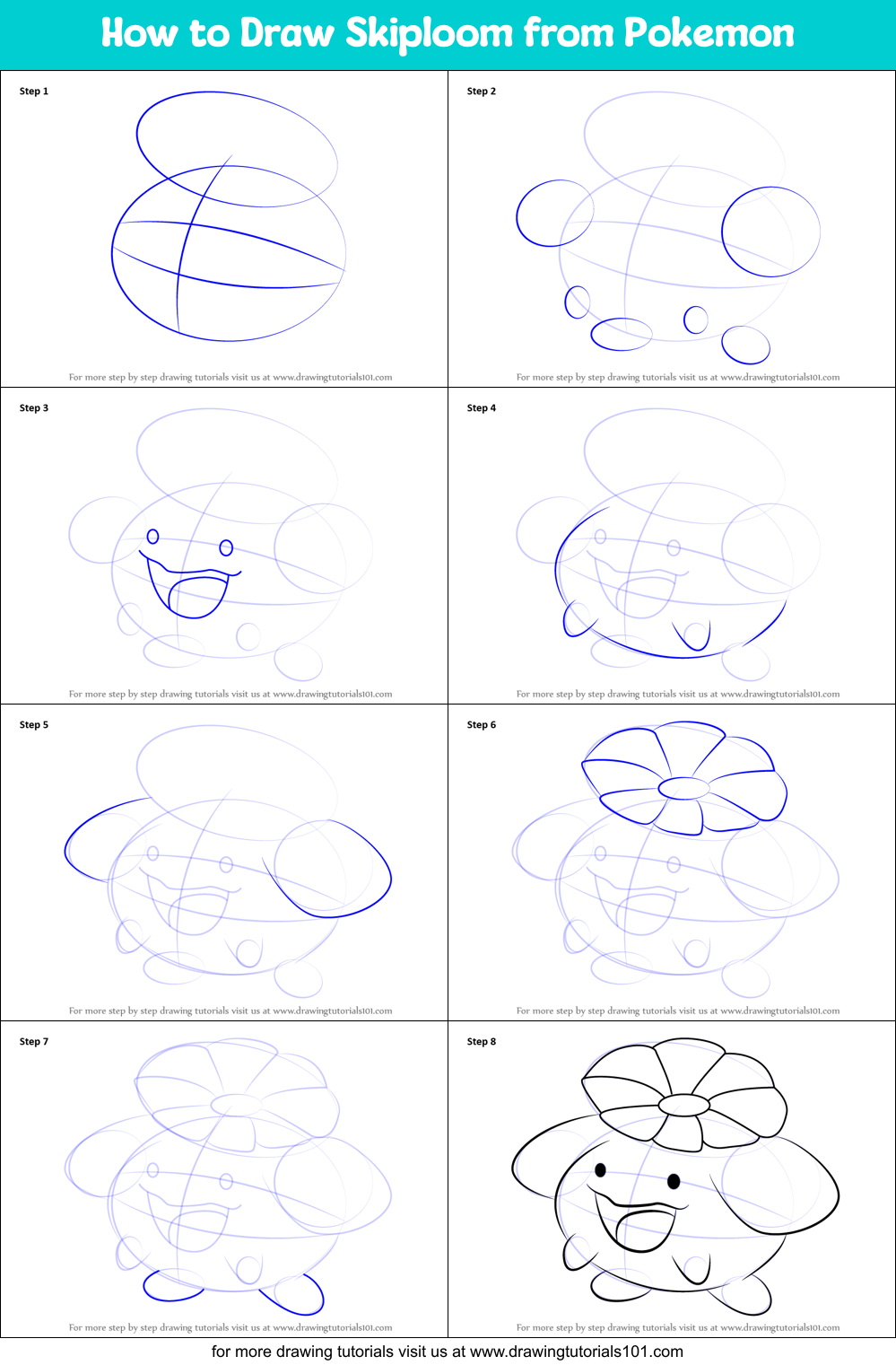 How to Draw Skiploom from Pokemon Printable Step by Step