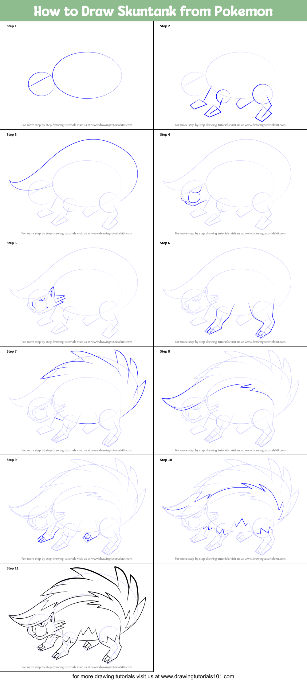 How to Draw Skuntank from Pokemon Printable Step by Step