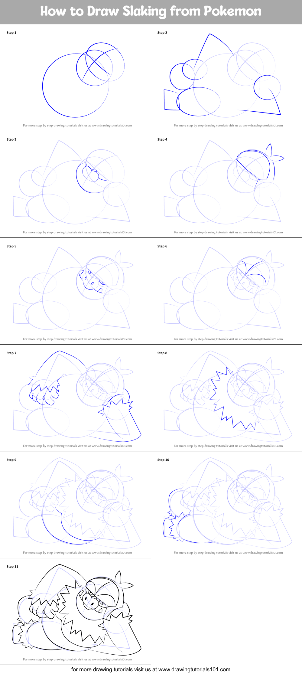 How to Draw Slaking from Pokemon printable step by step drawing sheet ...