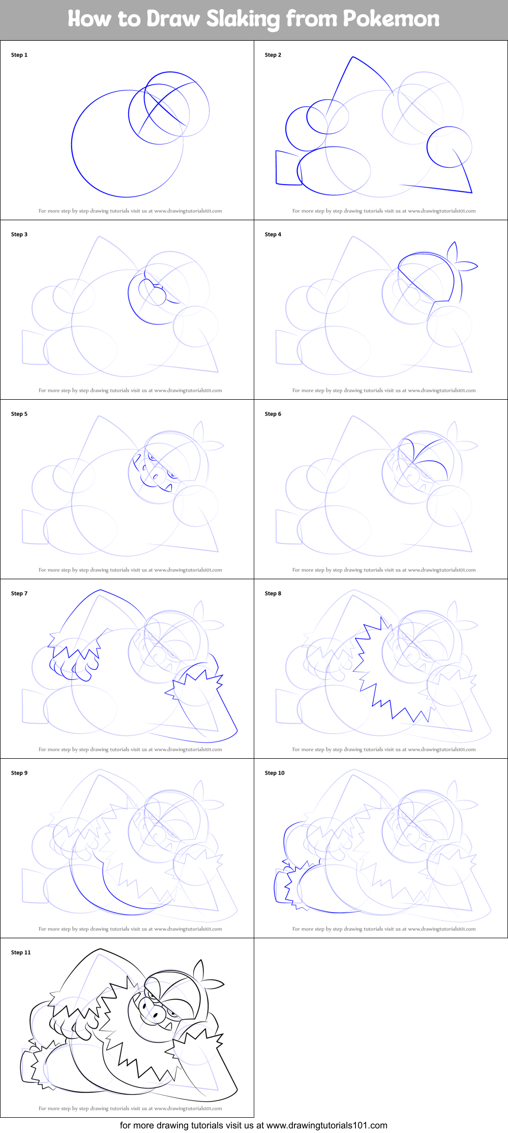 How to Draw Slaking from Pokemon Printable Step by Step