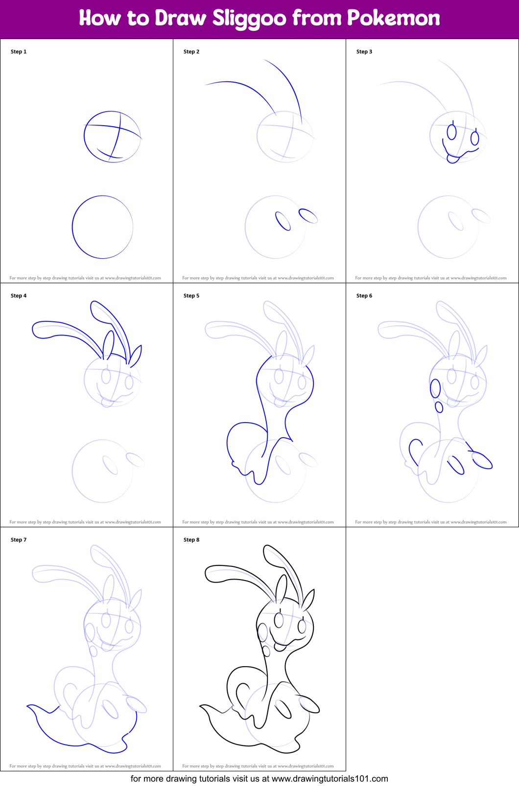 How to Draw Sliggoo from Pokemon Printable Step by Step