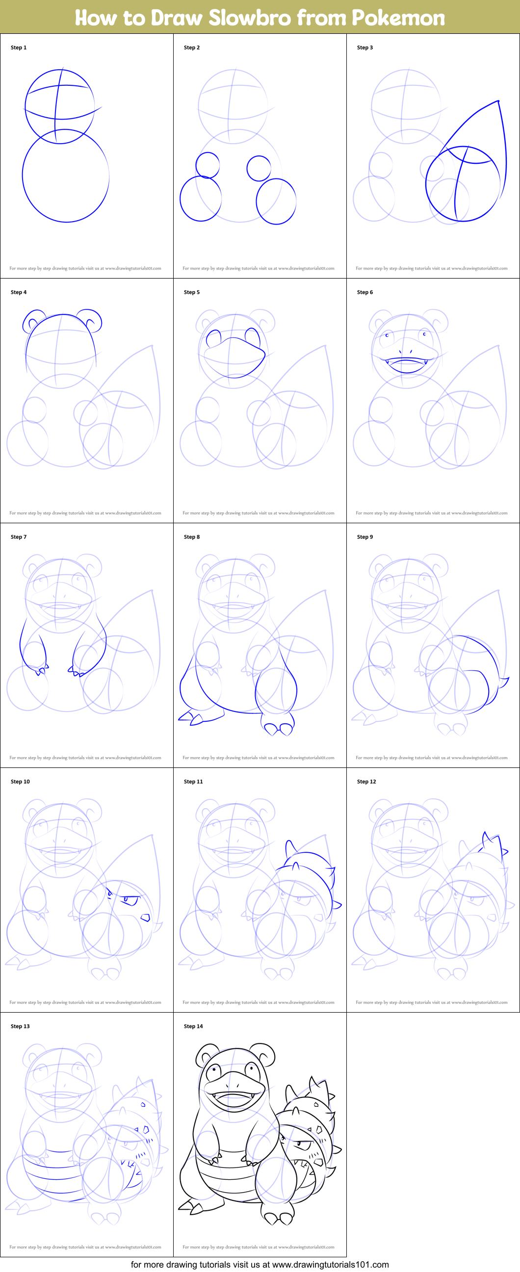 How to Draw Slowbro from Pokemon Printable Step by Step