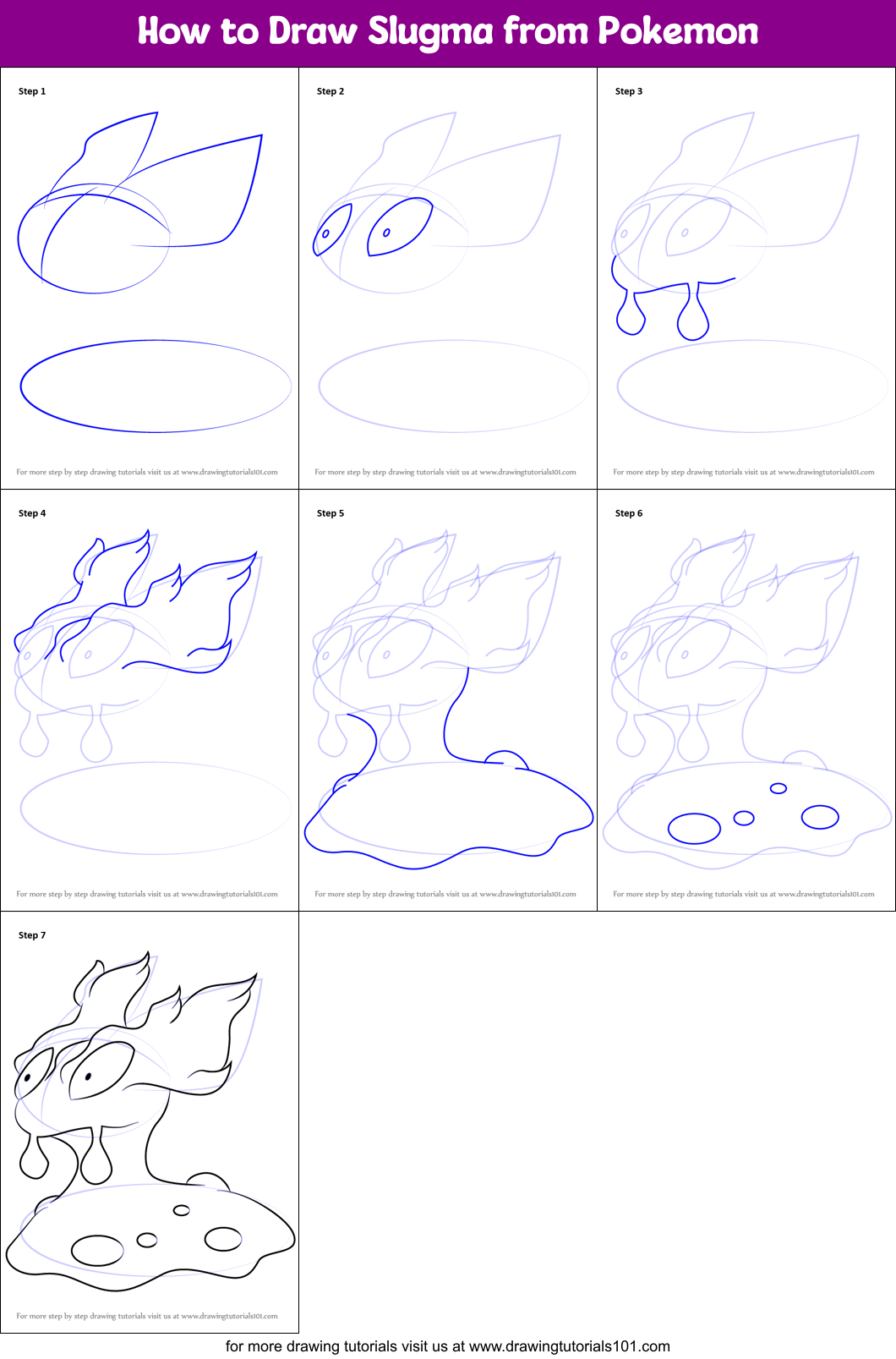 How to Draw Slugma from Pokemon Printable Step by Step