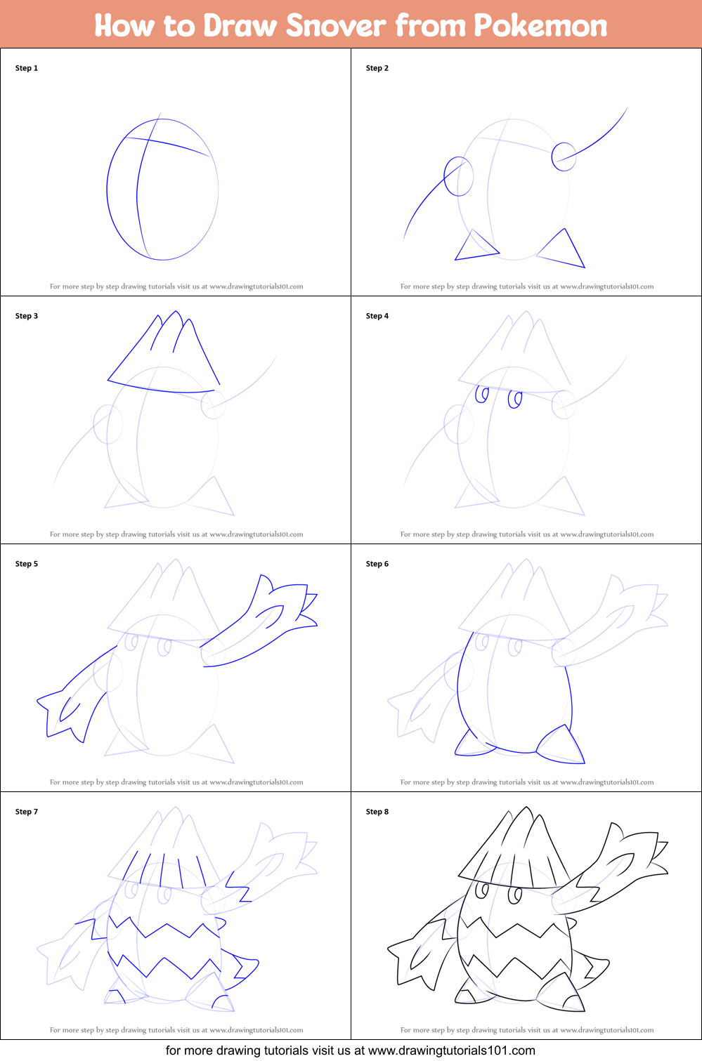 How to Draw Snover from Pokemon Printable Step by Step