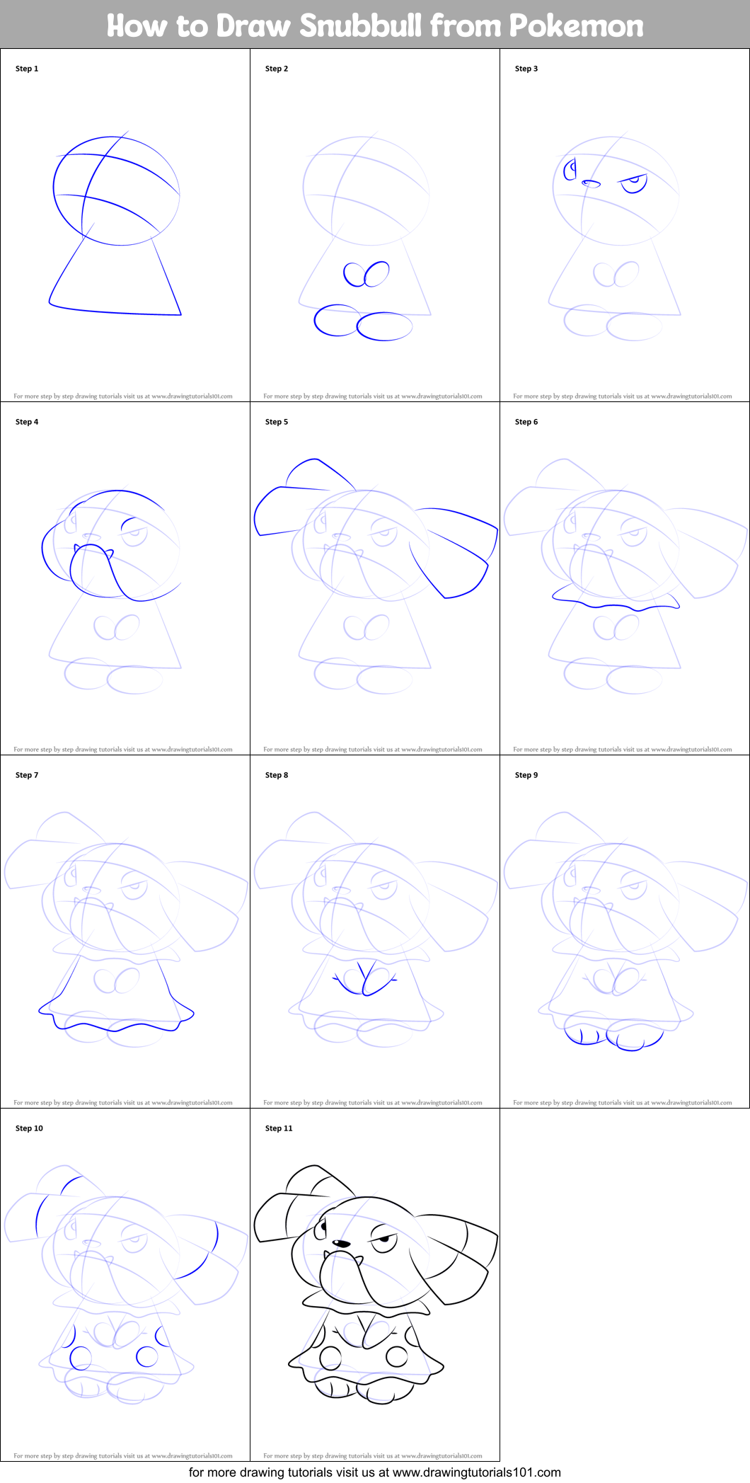 How to Draw Snubbull from Pokemon Printable Step by Step