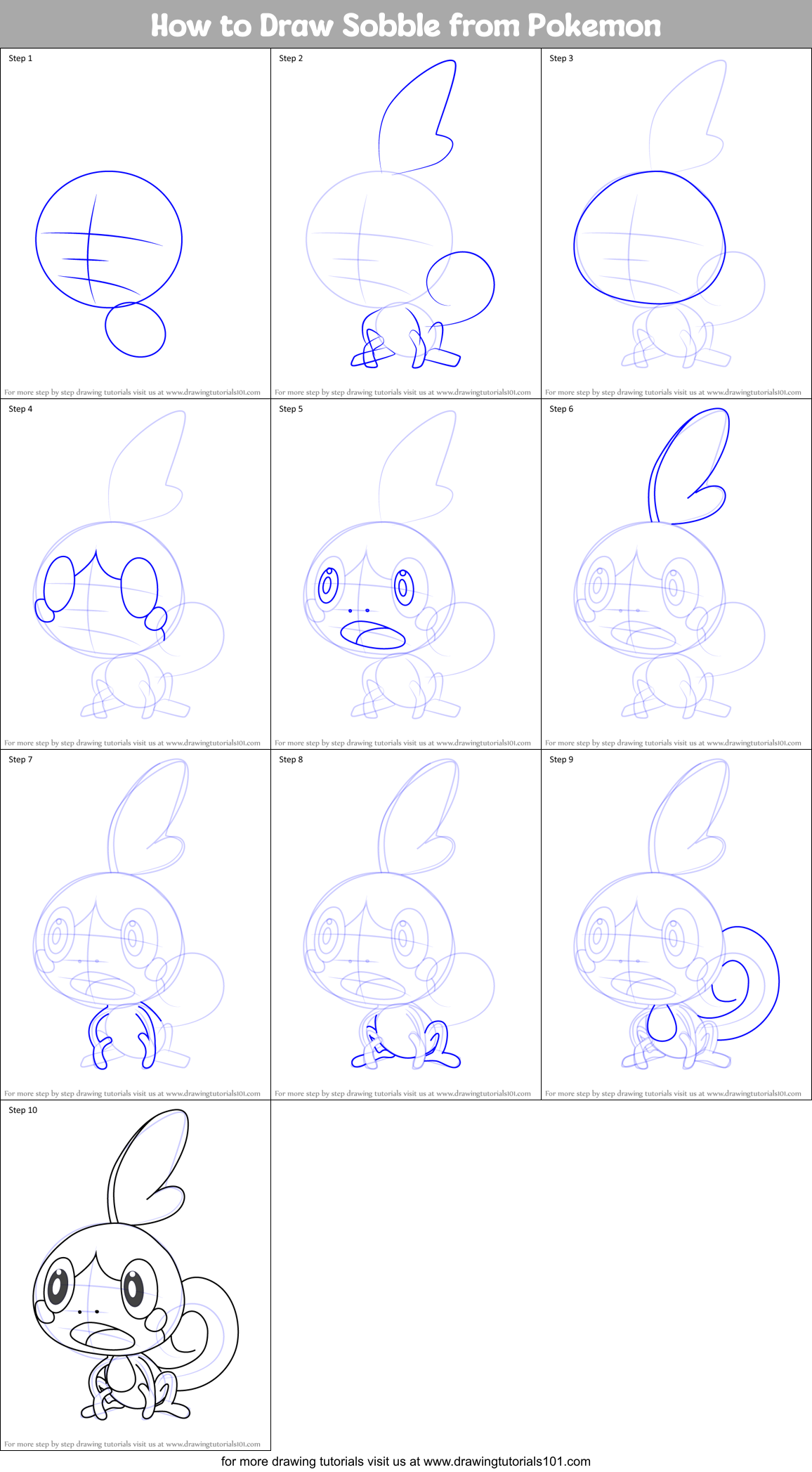How to Draw Sobble from Pokemon printable step by step drawing sheet