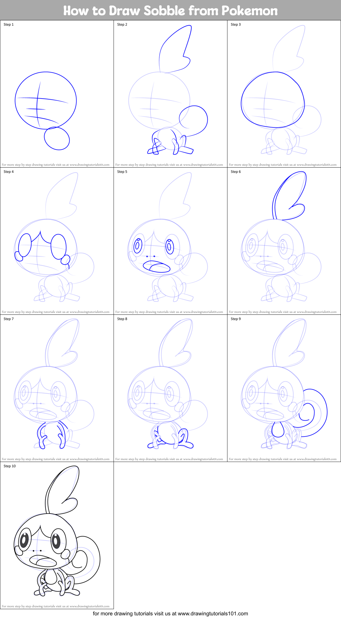 How to Draw Sobble from Pokemon Printable Step by Step