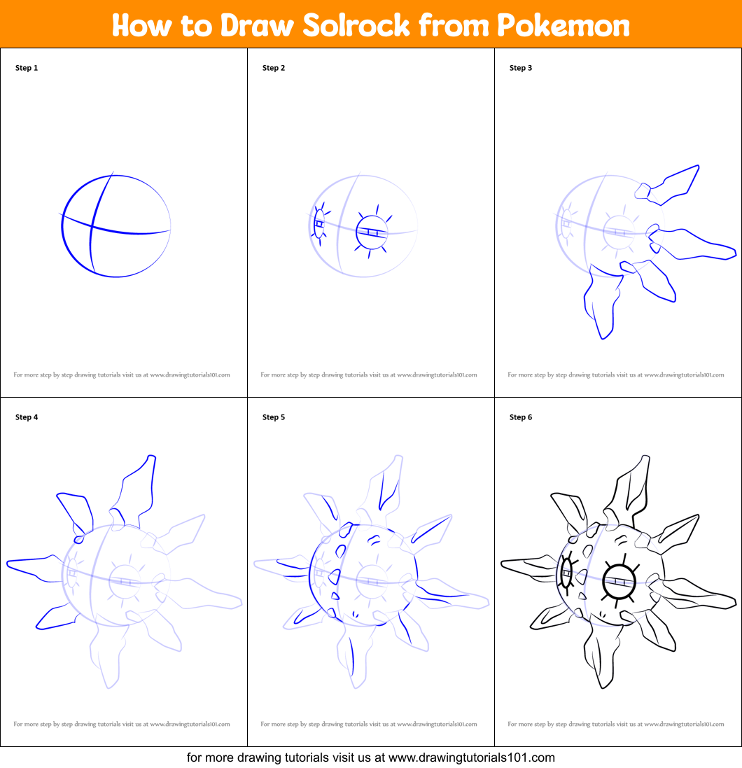 How to Draw Solrock from Pokemon Printable Step by Step
