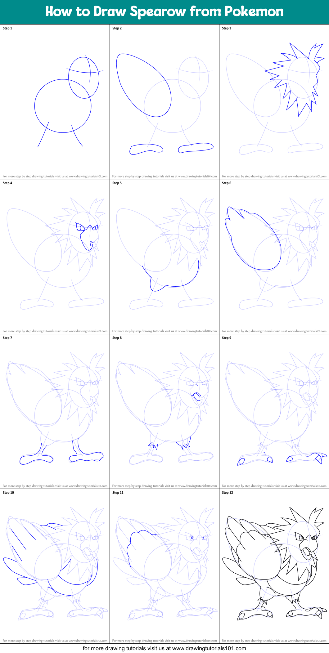 How to Draw Spearow from Pokemon Printable Step by Step