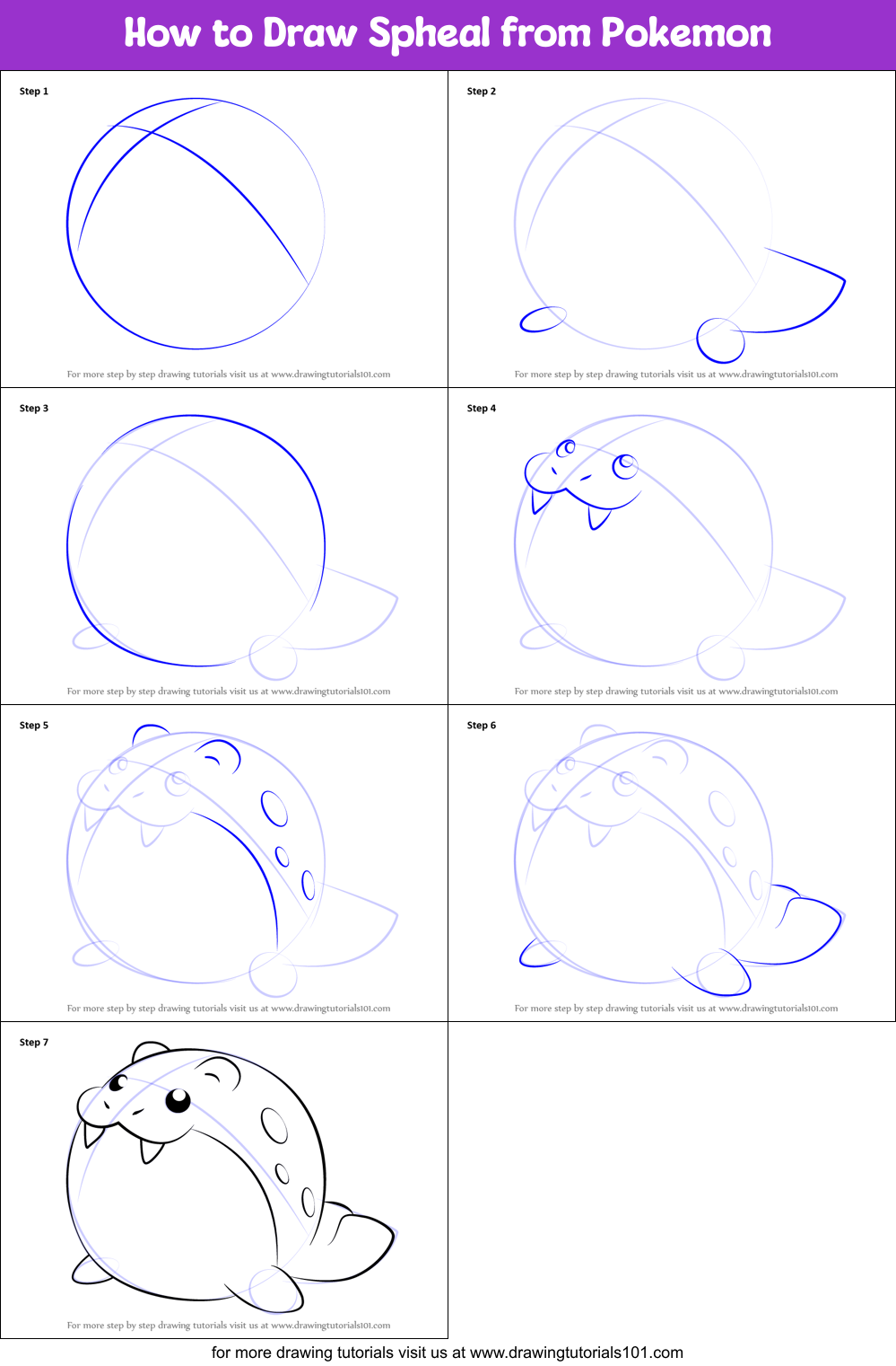 How to Draw Spheal from Pokemon Printable Step by Step