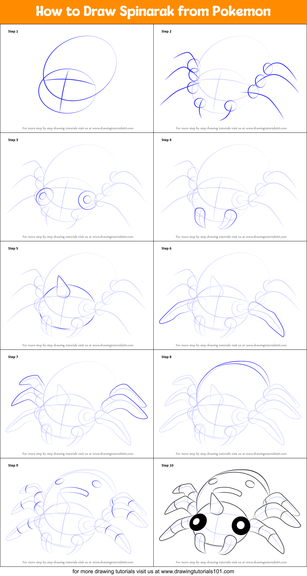 How to Draw Spinarak from Pokemon Printable Step by Step