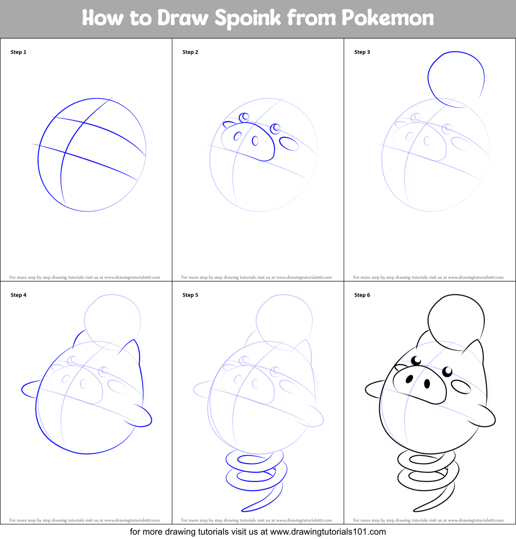How to Draw Spoink from Pokemon Printable Step by Step