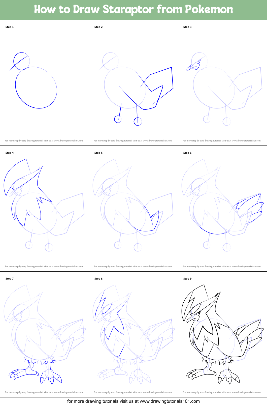 How to Draw Staraptor from Pokemon printable step by step drawing sheet