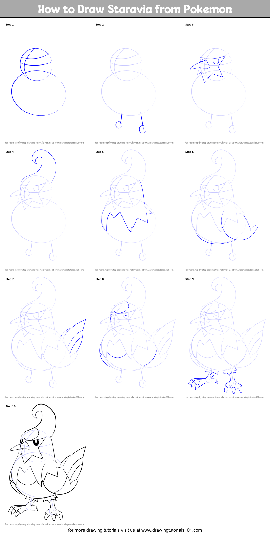 How to Draw Staravia from Pokemon Printable Step by Step