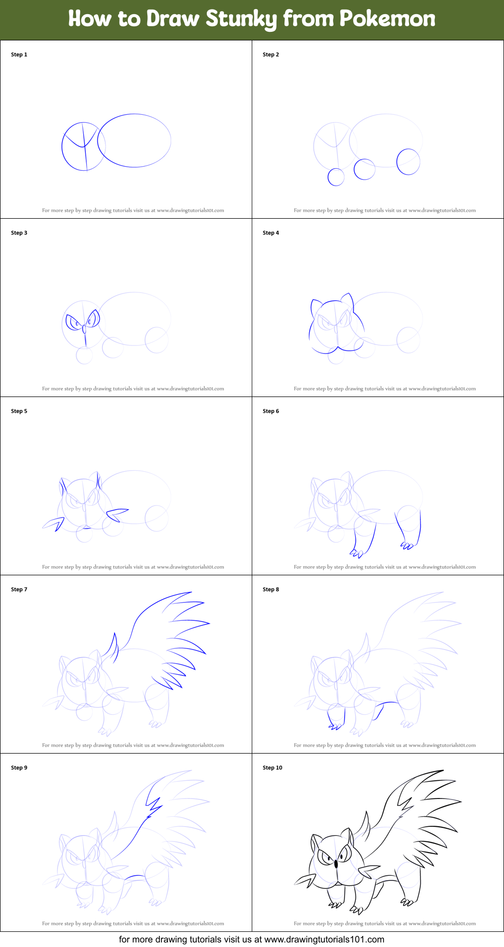 How to Draw Stunky from Pokemon Printable Step by Step
