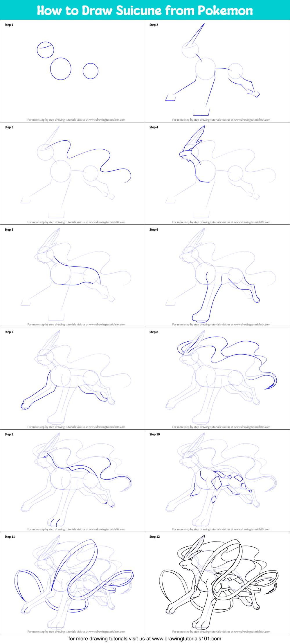 COMO DESENHAR O POKÉMON SUICUNE  HOW TO DRAW POKÉMON SUICUNE 