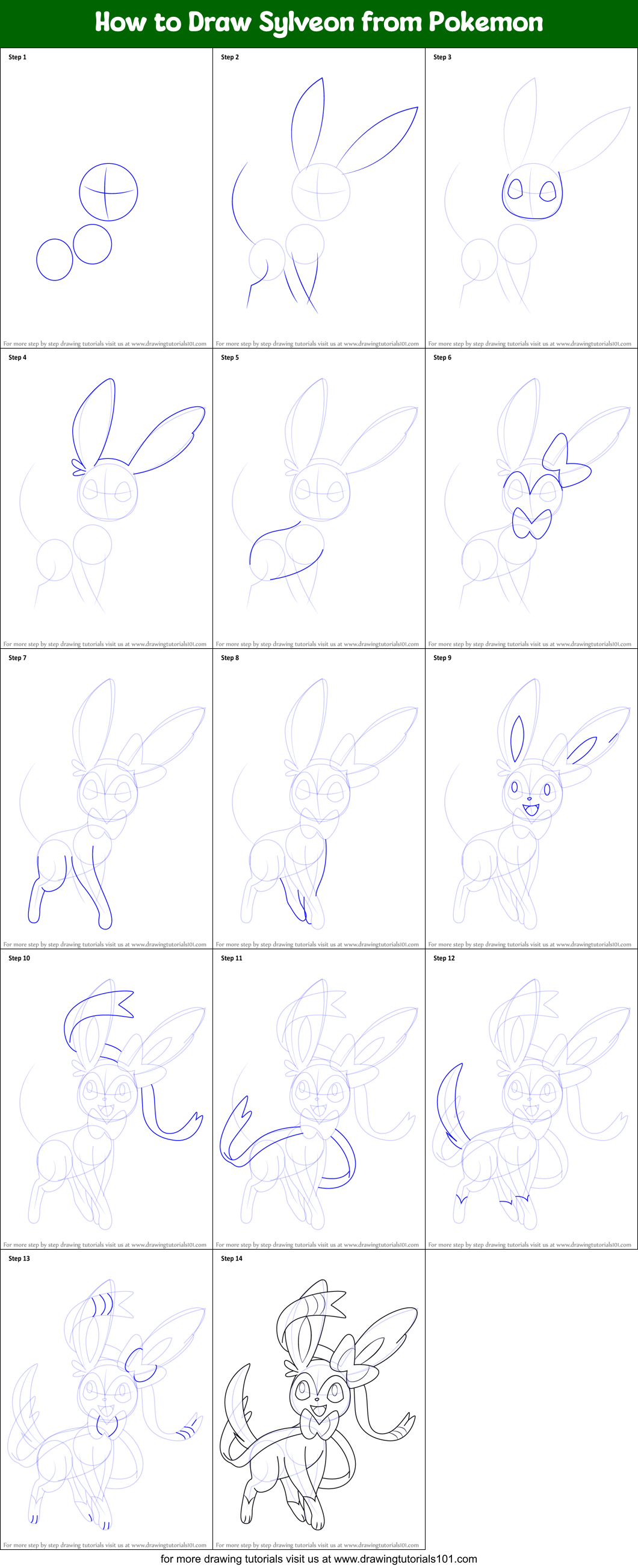 How to Draw Sylveon from Pokemon printable step by step drawing sheet