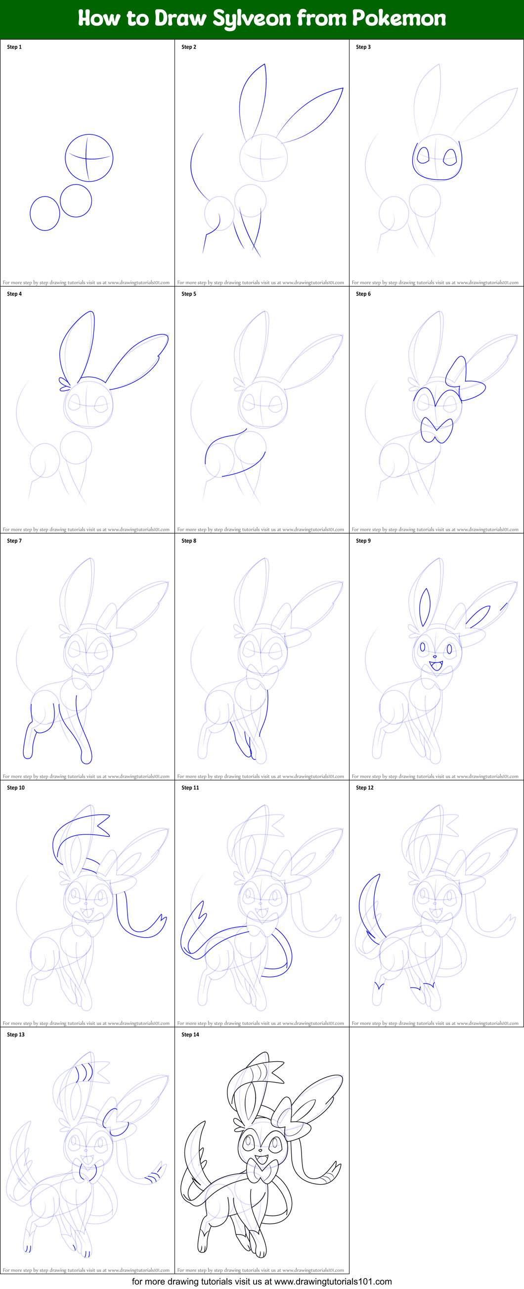 How to Draw Sylveon from Pokemon Printable Step by Step