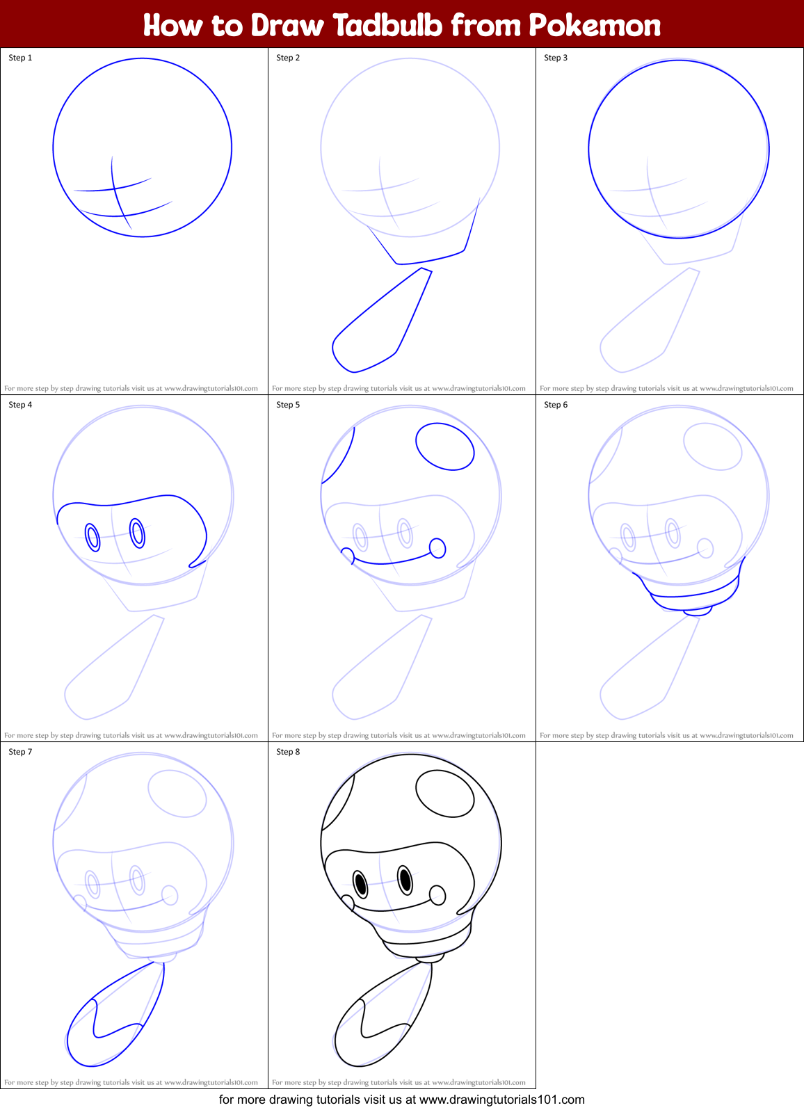 How to Draw Tadbulb from Pokemon Printable Step by Step