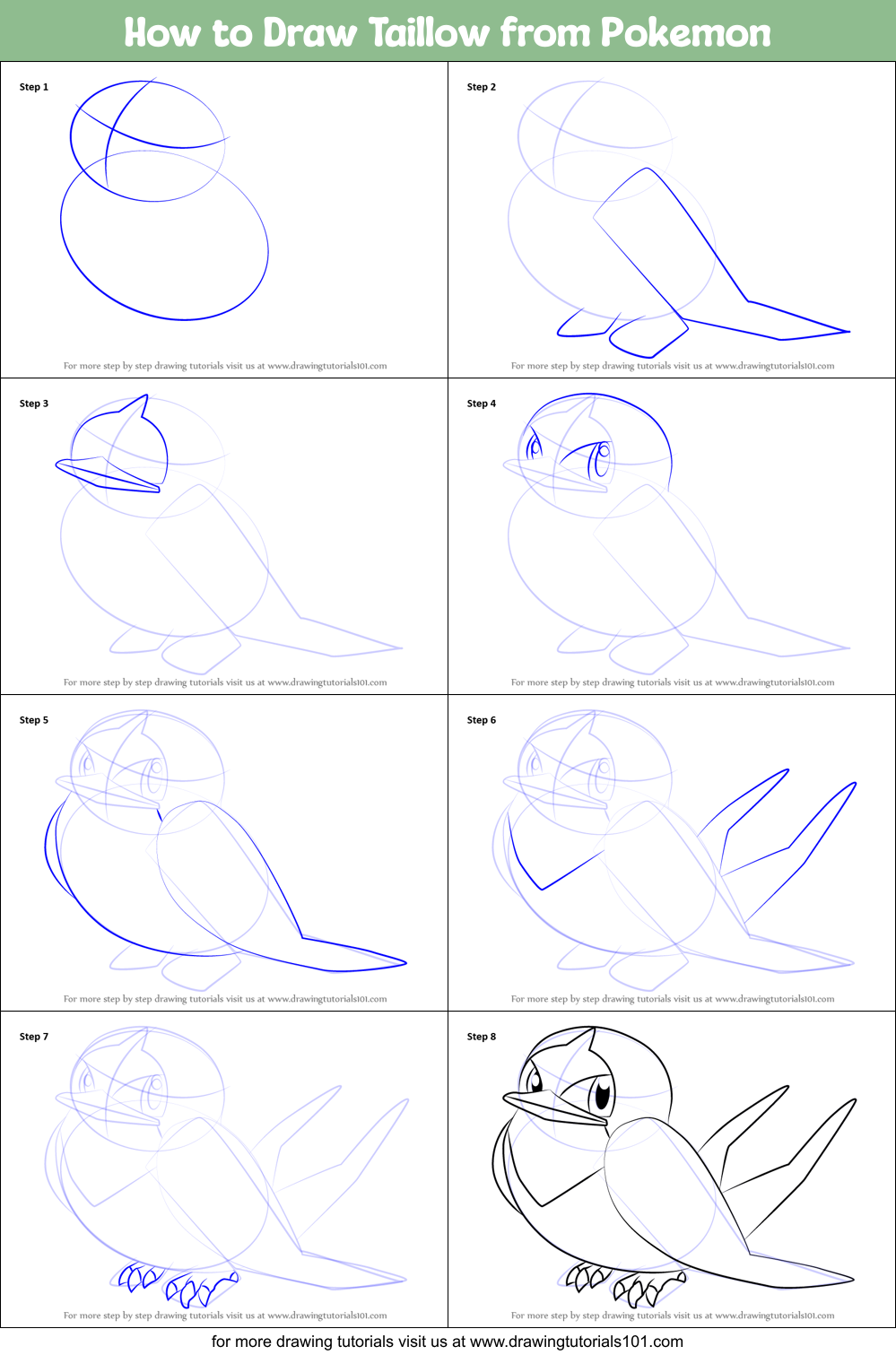 How to Draw Taillow from Pokemon Printable Step by Step