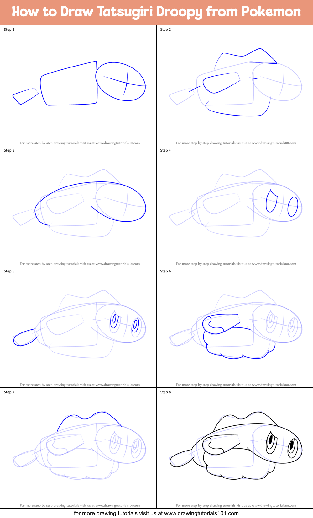 How to Draw Tatsugiri Droopy from Pokemon Printable Step by Step
