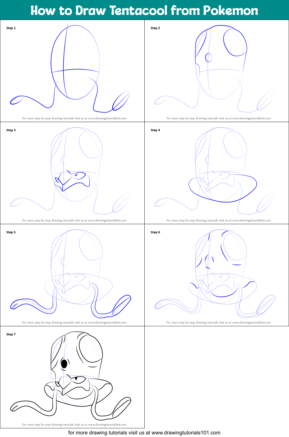 How to Draw Tentacool from Pokemon Printable Step by Step