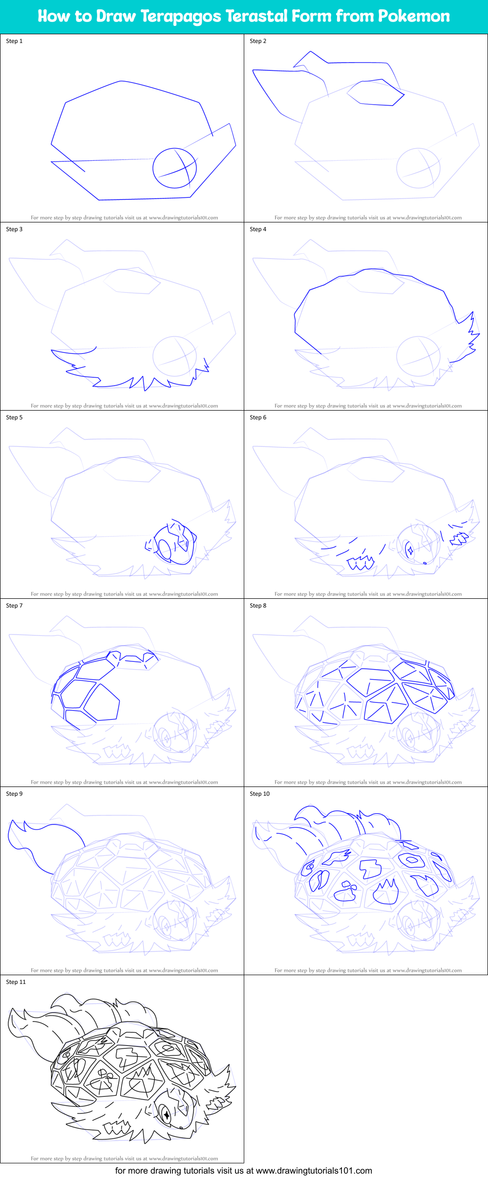 How to Draw Terapagos Terastal Form from Pokemon Printable Step by Step