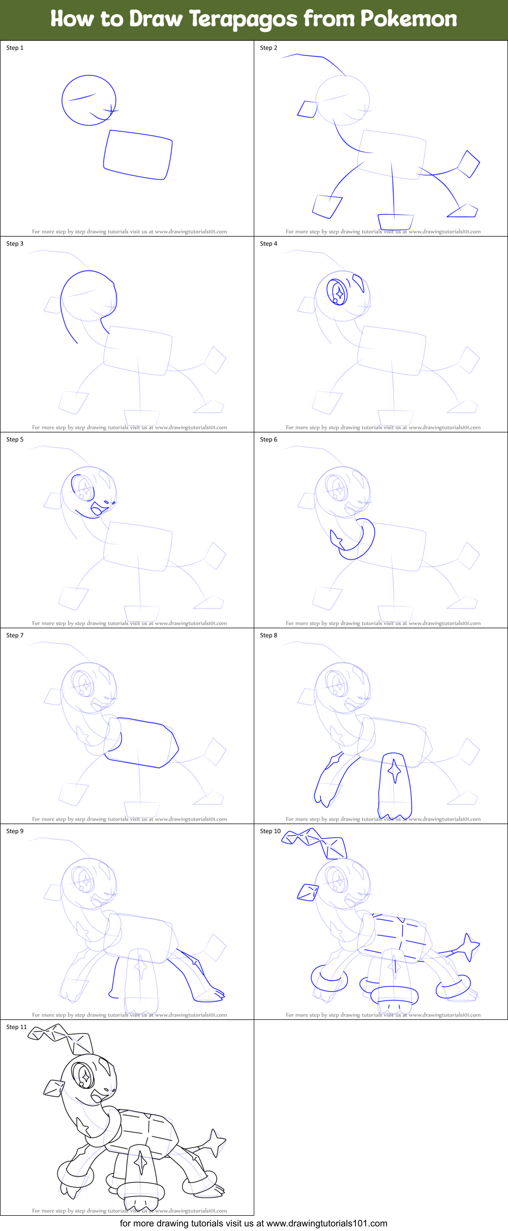 How to Draw Terapagos from Pokemon Printable Step by Step
