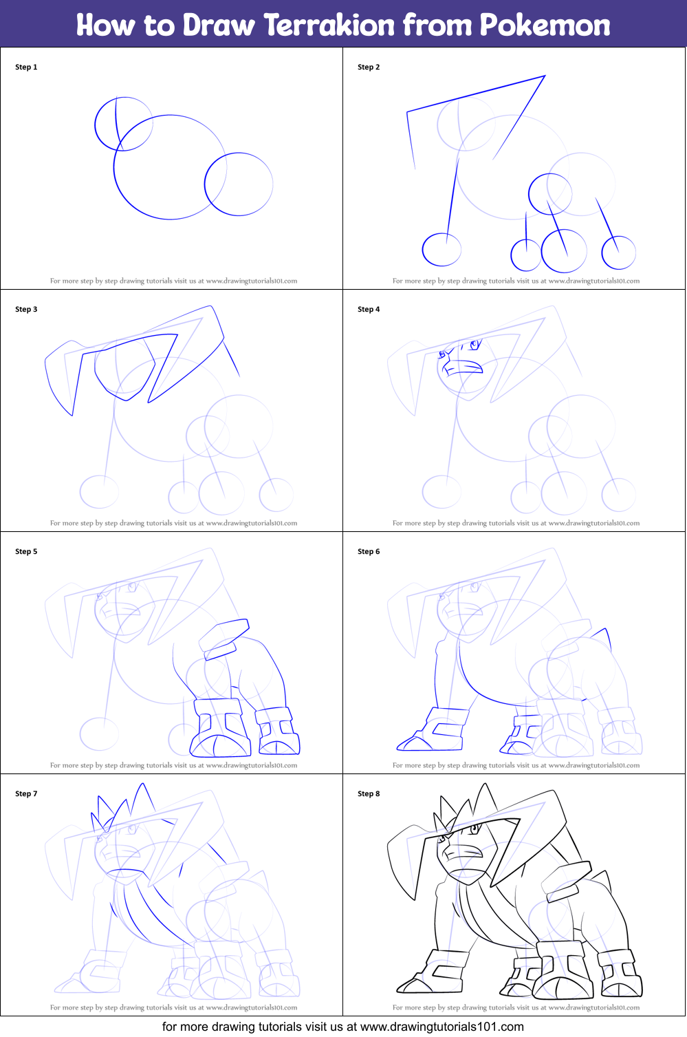 How to Draw Terrakion from Pokemon printable step by step drawing sheet