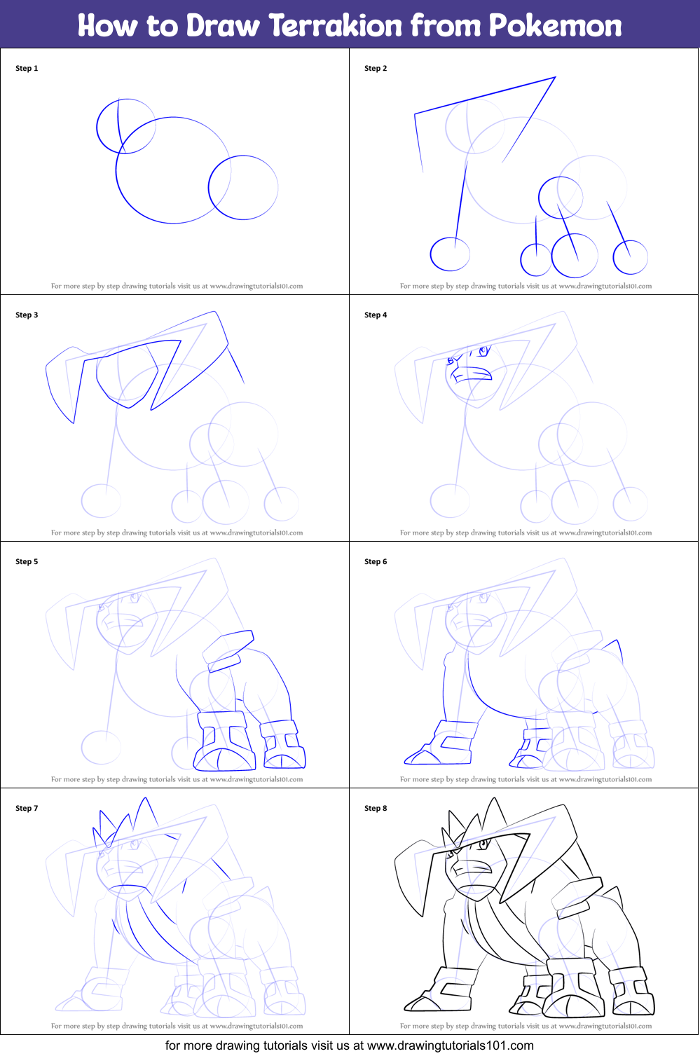 How to Draw Terrakion from Pokemon Printable Step by Step