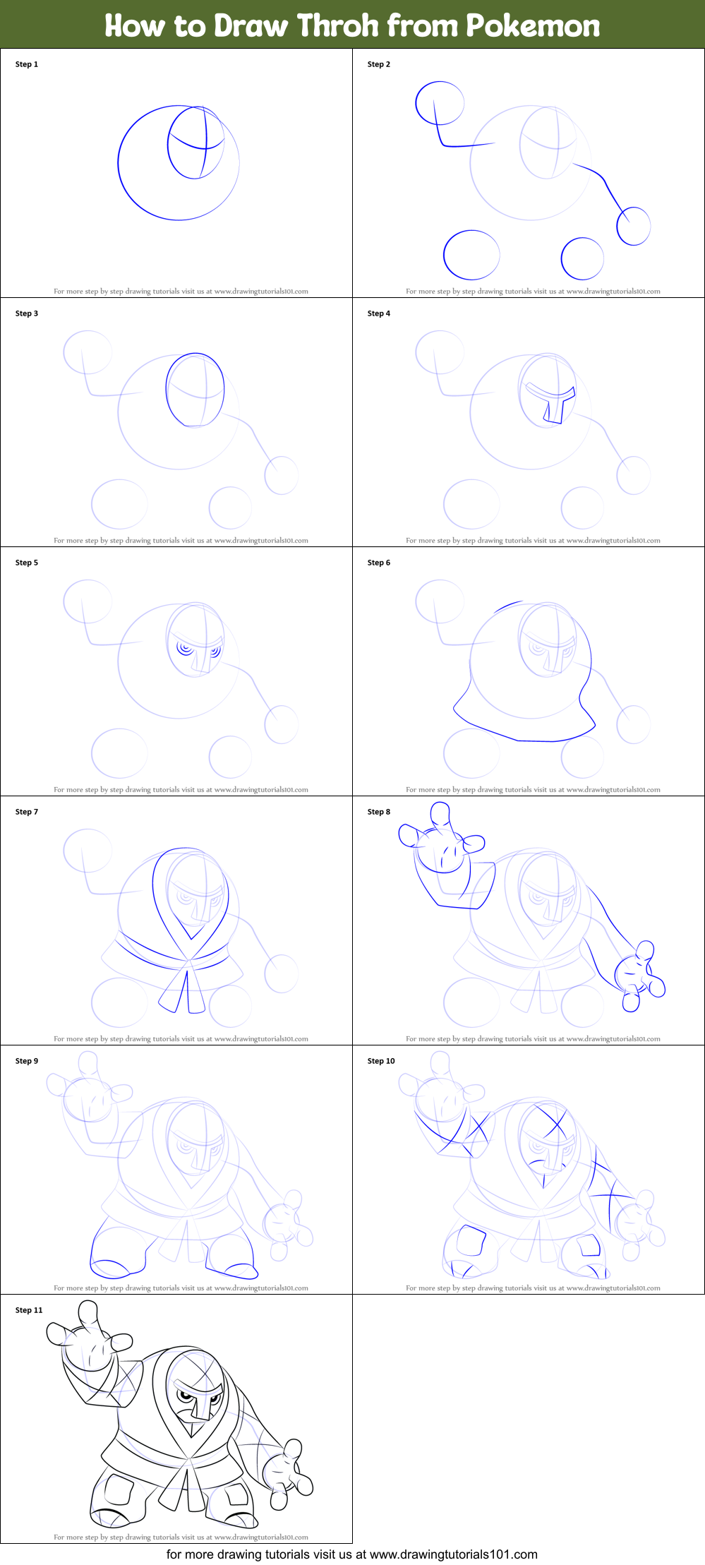 How to Draw Throh from Pokemon Printable Step by Step
