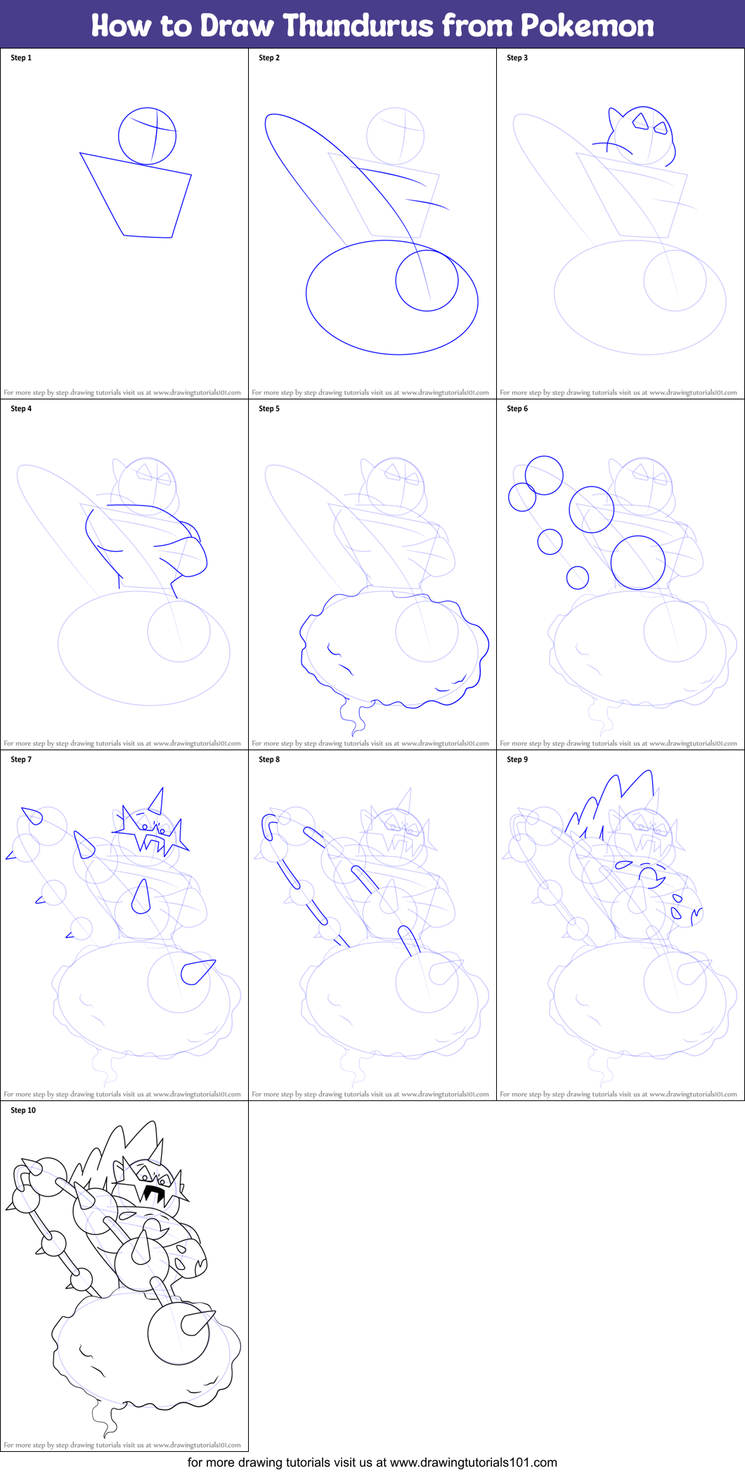 How to Draw Thundurus from Pokemon Printable Step by Step