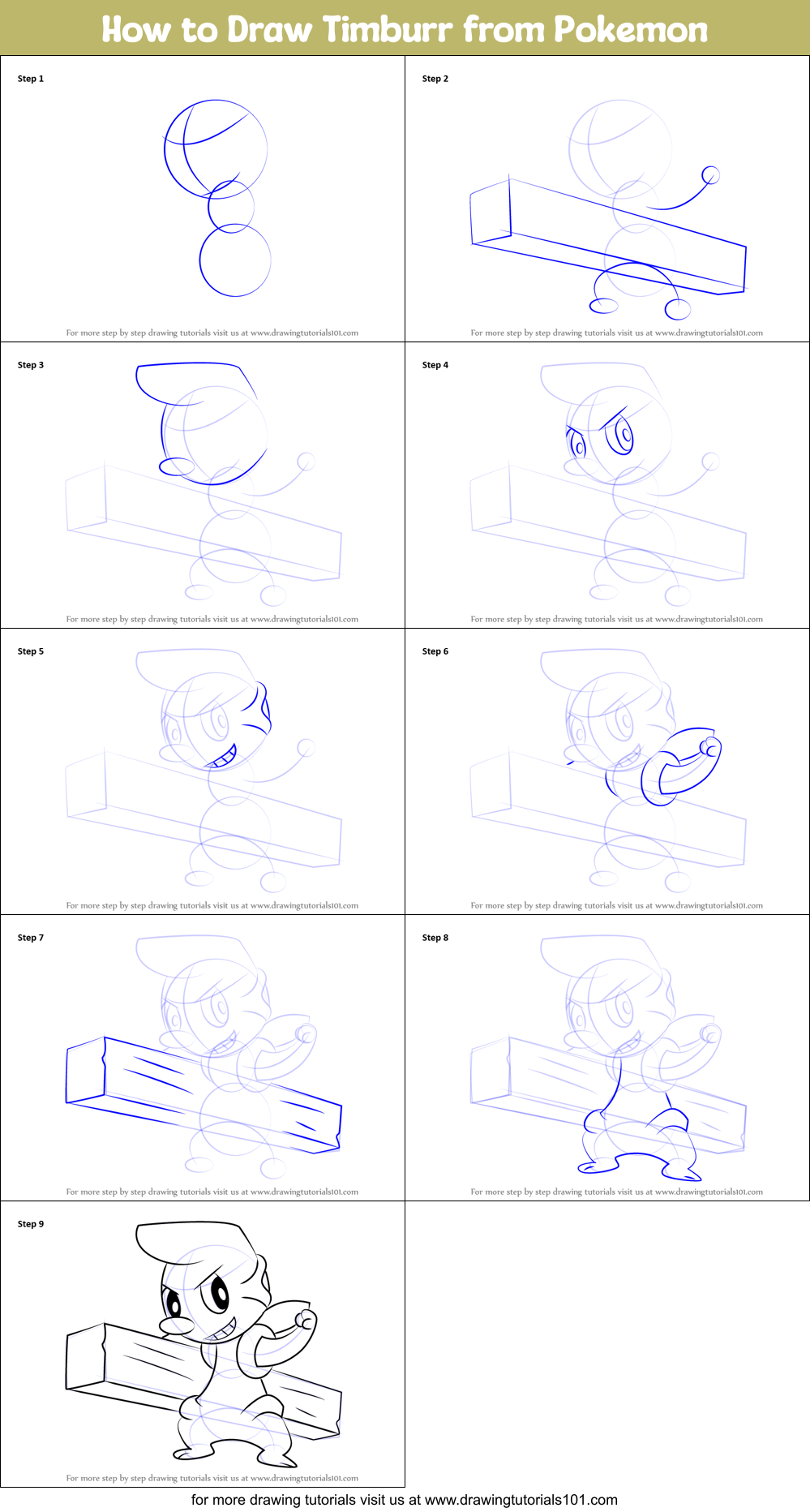 How to Draw Timburr from Pokemon Printable Step by Step