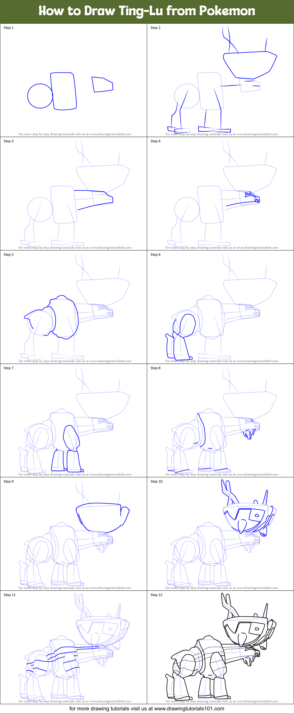 How to Draw Ting-Lu from Pokemon Printable Step by Step