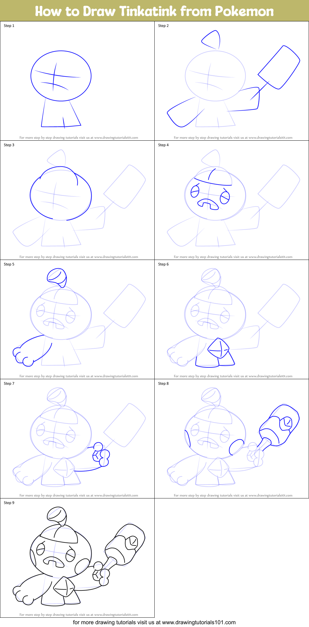 How to Draw Tinkatink from Pokemon Printable Step by Step