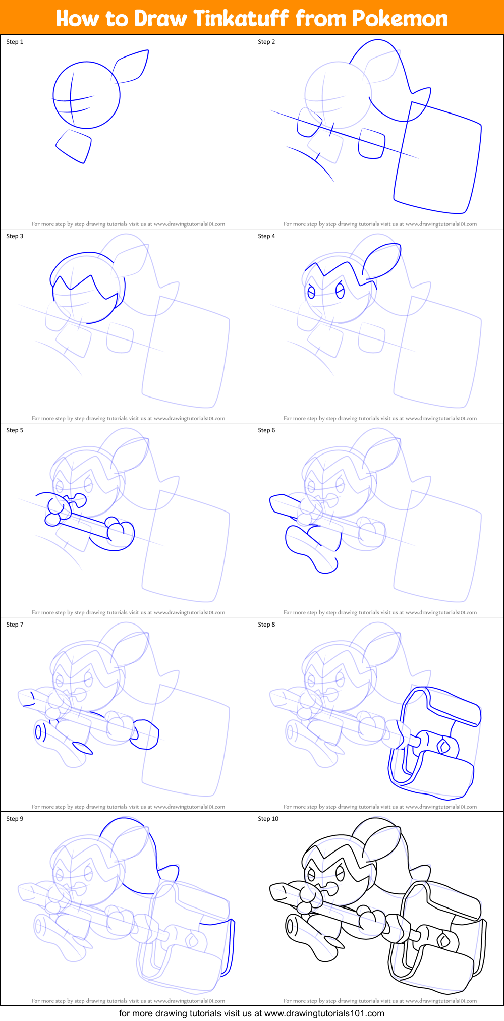 How to Draw Tinkatuff from Pokemon Printable Step by Step