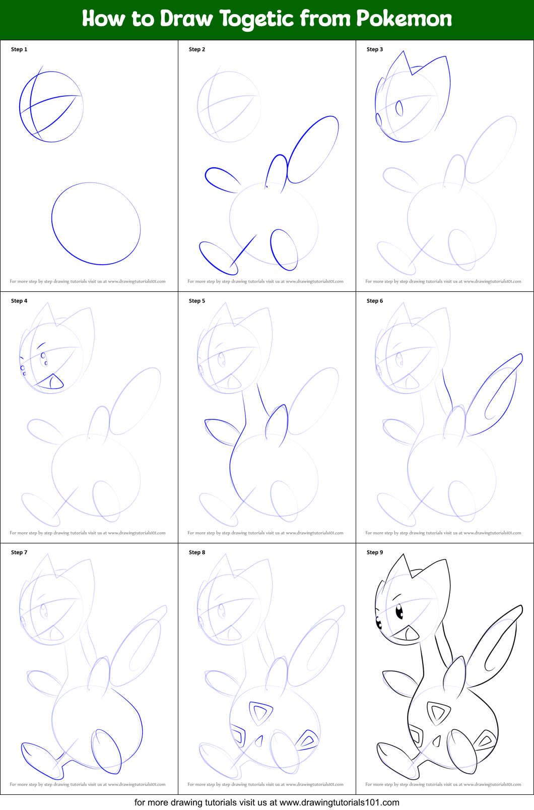 How to Draw Togetic from Pokemon Printable Step by Step