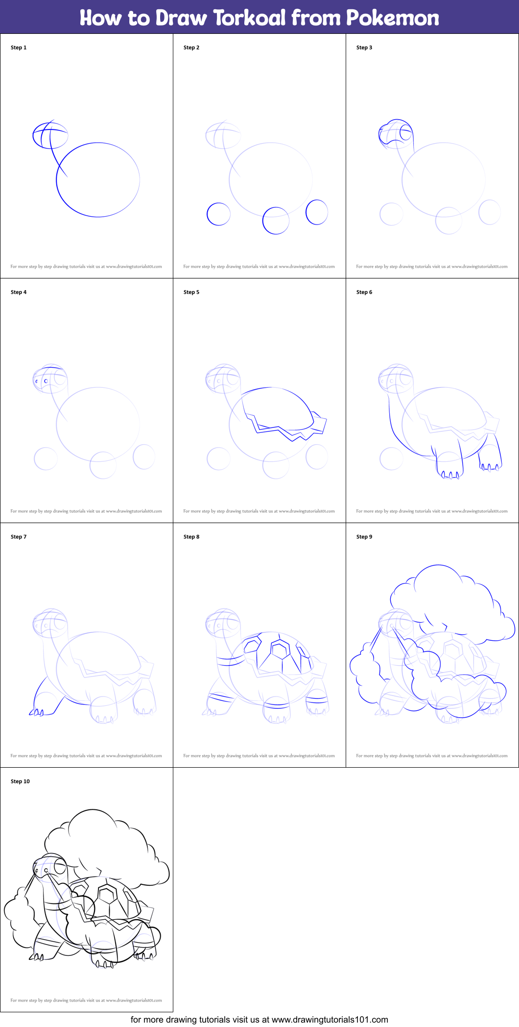 How to Draw Torkoal from Pokemon Printable Step by Step