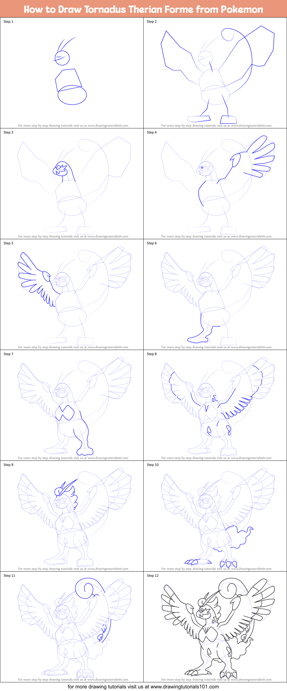 How to Draw Tornadus Therian Forme from Pokemon Printable Step by Step
