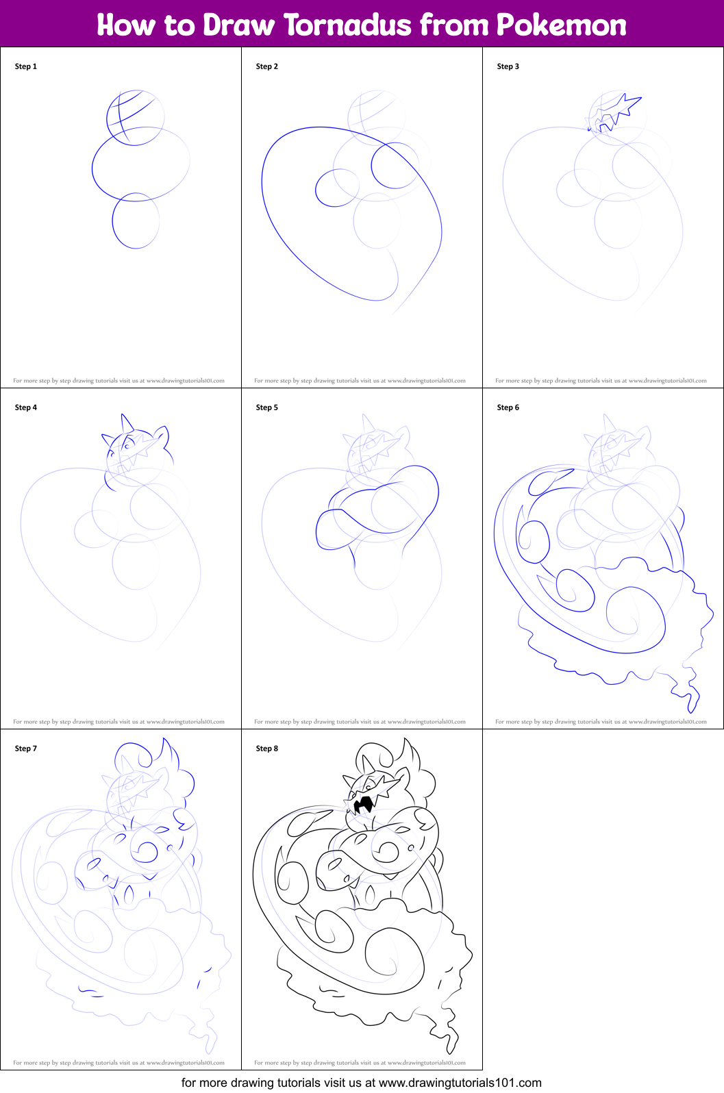 How to Draw Tornadus from Pokemon Printable Step by Step