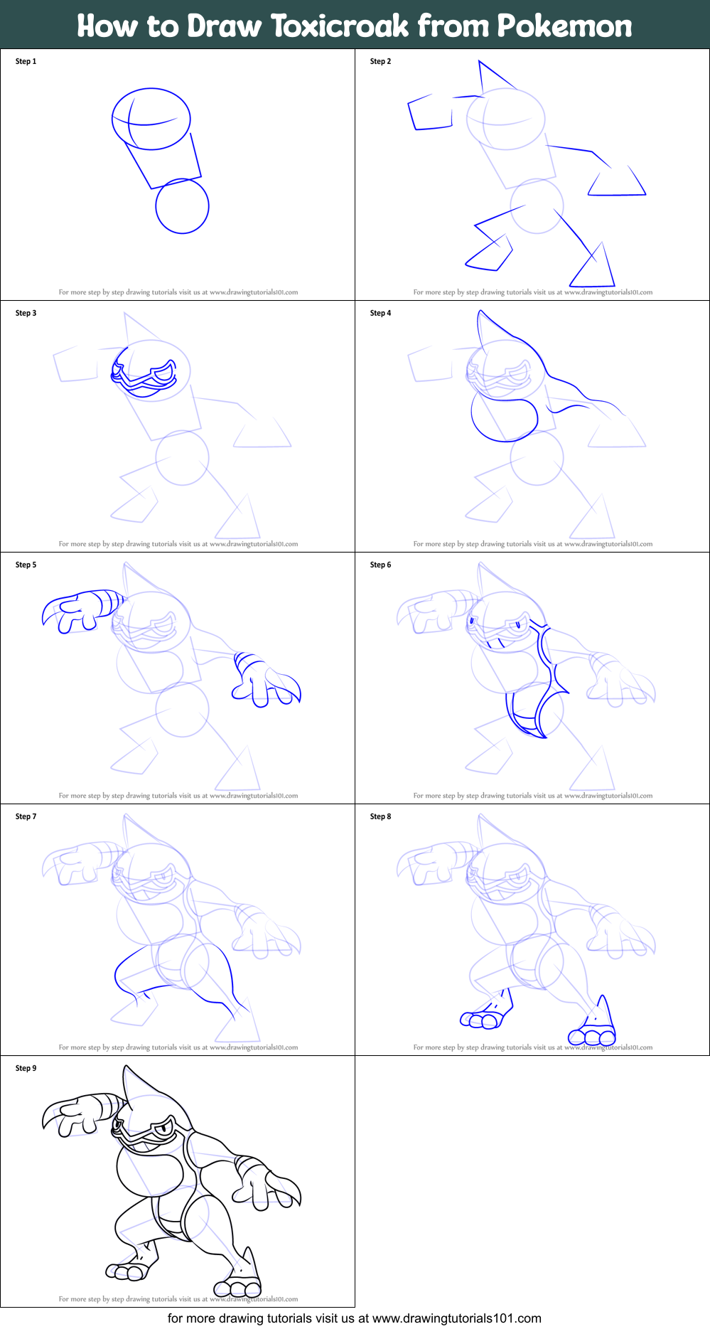 How to Draw Toxicroak from Pokemon printable step by step drawing sheet ...
