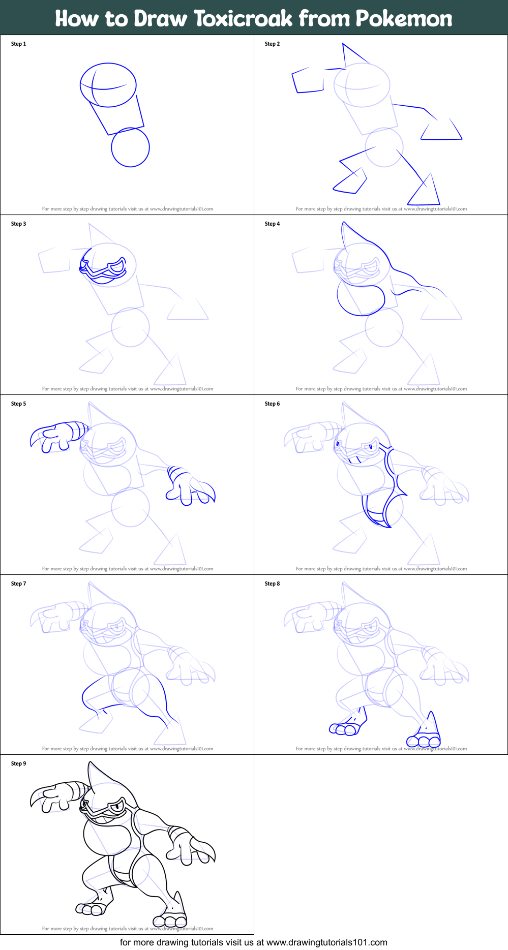 How to Draw Toxicroak from Pokemon Printable Step by Step