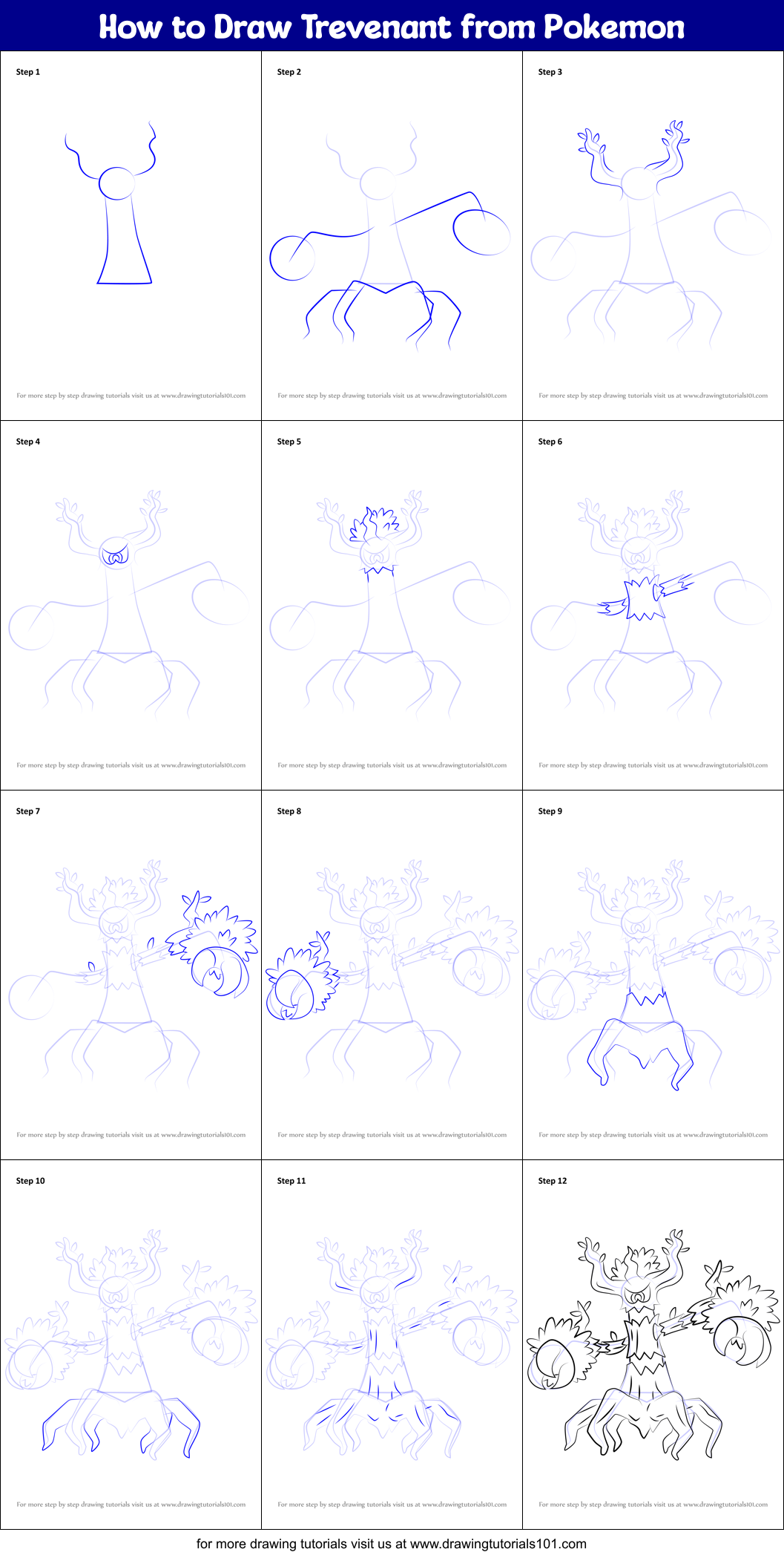 How to Draw Trevenant from Pokemon Printable Step by Step