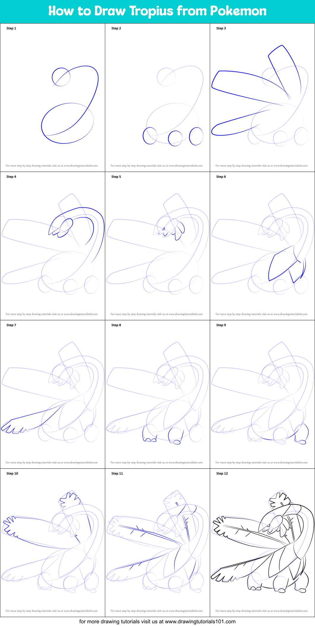 How to Draw Tropius from Pokemon Printable Step by Step
