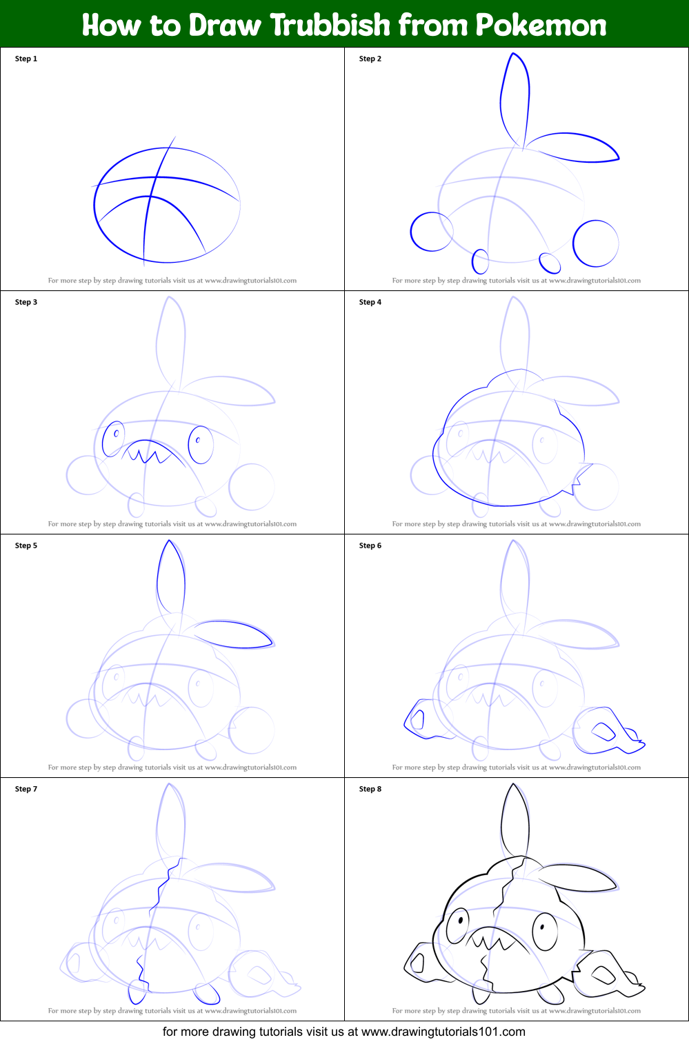 How to Draw Trubbish from Pokemon Printable Step by Step
