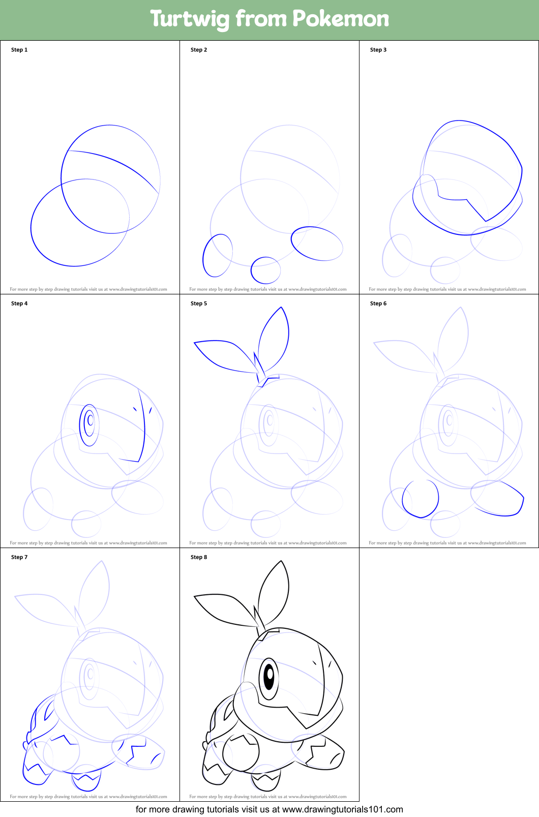 Turtwig from Pokemon Printable Step by Step