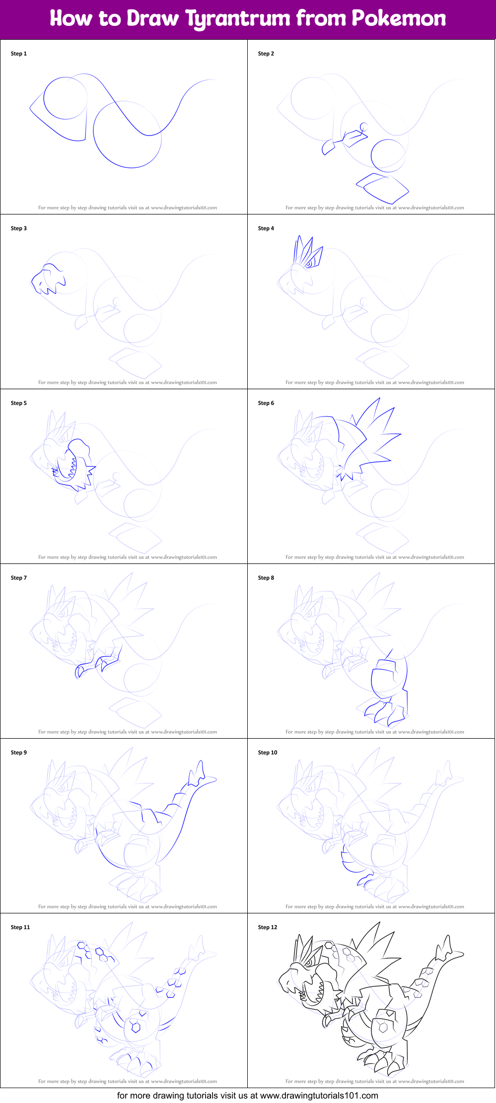 How to Draw Tyrantrum from Pokemon Printable Step by Step