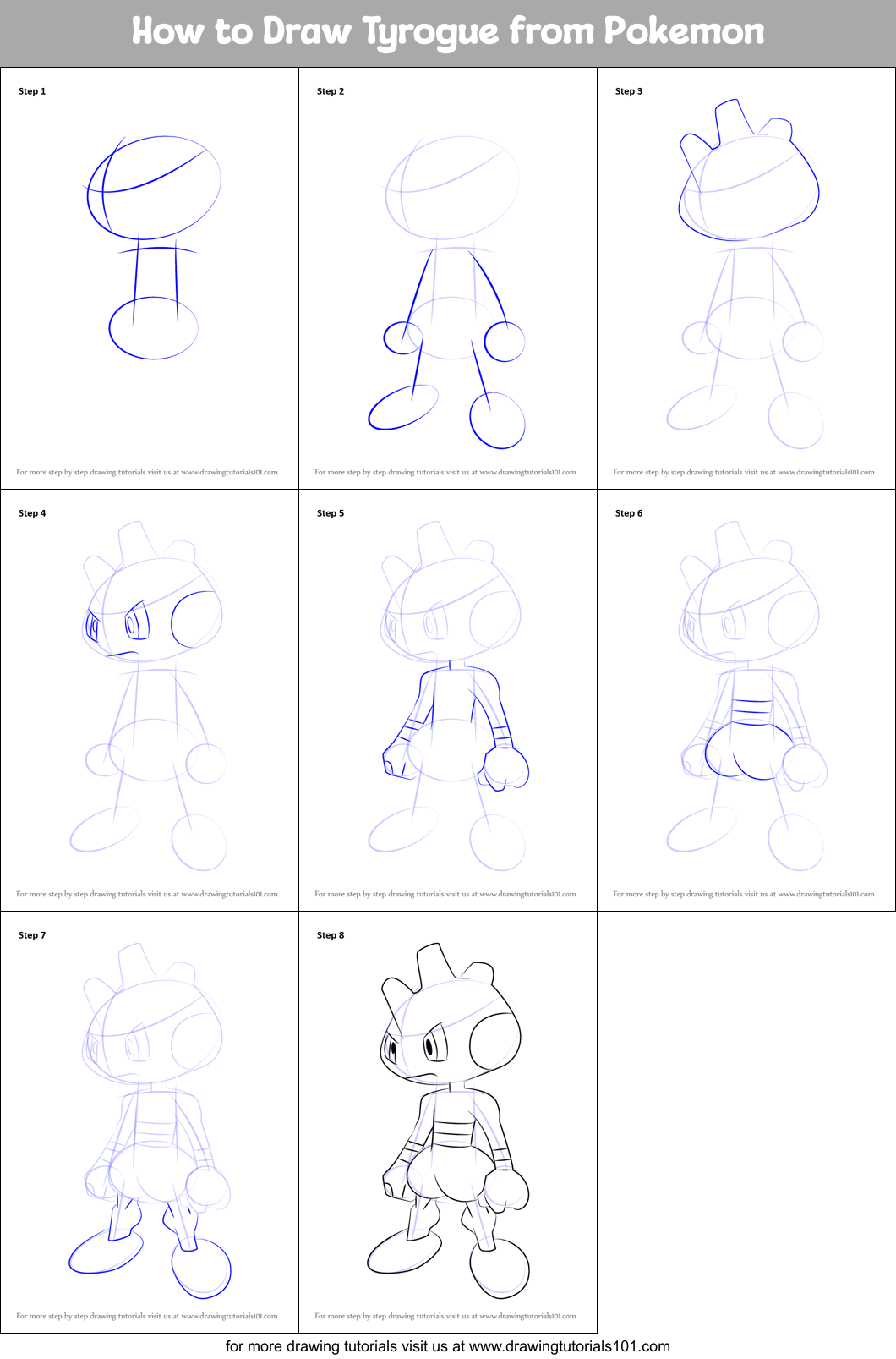 How to Draw Tyrogue from Pokemon Printable Step by Step