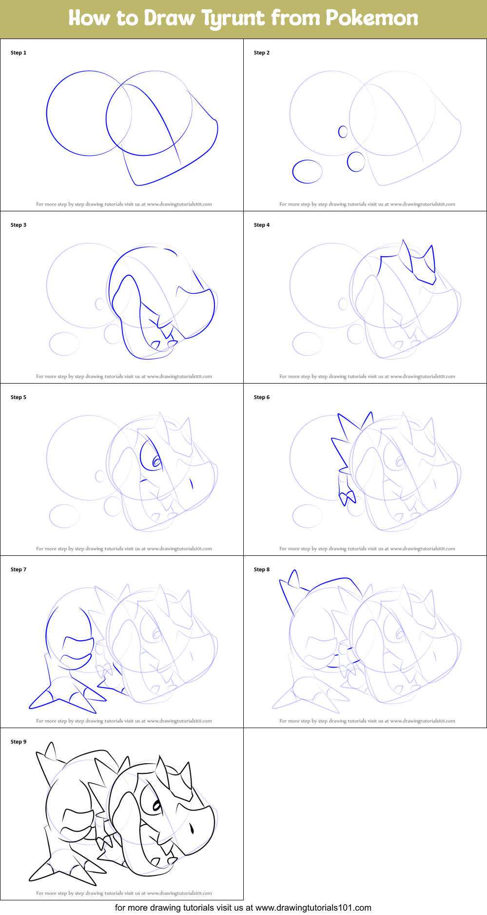 How to Draw Tyrunt from Pokemon Printable Step by Step